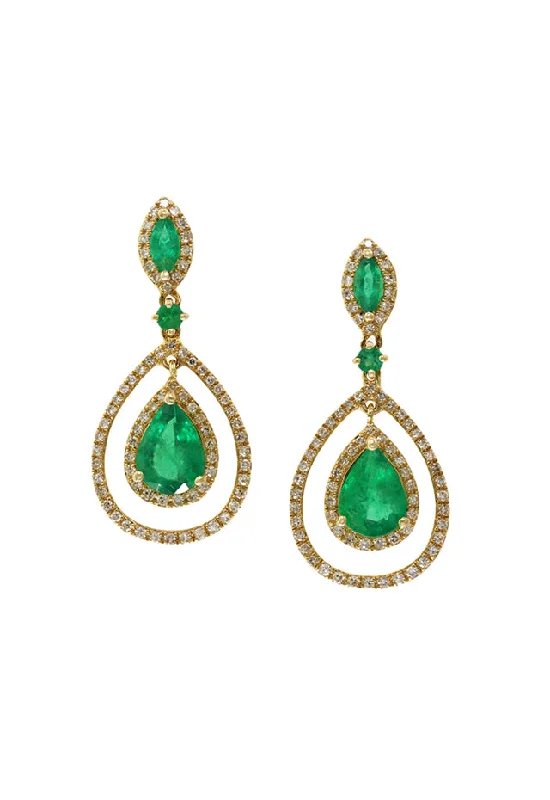 Ladies Earrings with Sky Topaz-Brasilica 14K Yellow Gold Emerald and Diamond Earrings, 2.88 TCW