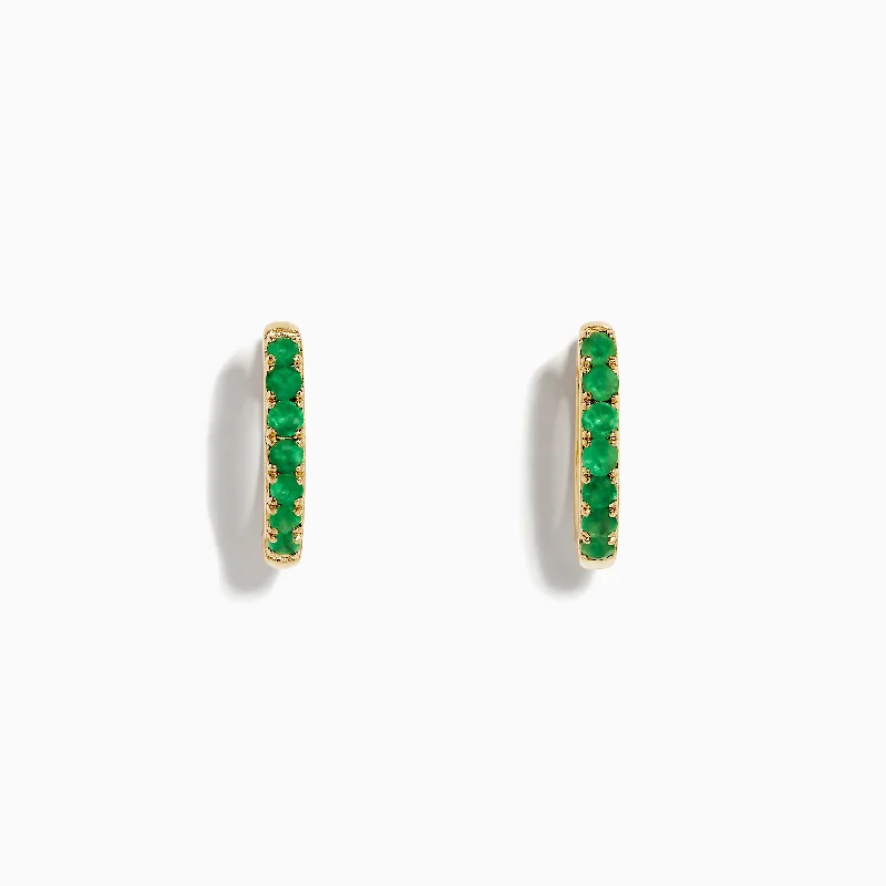 Ladies Earrings with Cloud Shine-14K Yellow Gold Emerald Huggie Earrings