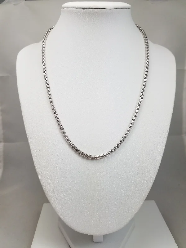 Ladies Necklaces Curly Chain-Exceptional 18" Solid 18k White Gold Rounded Box Chain Necklace