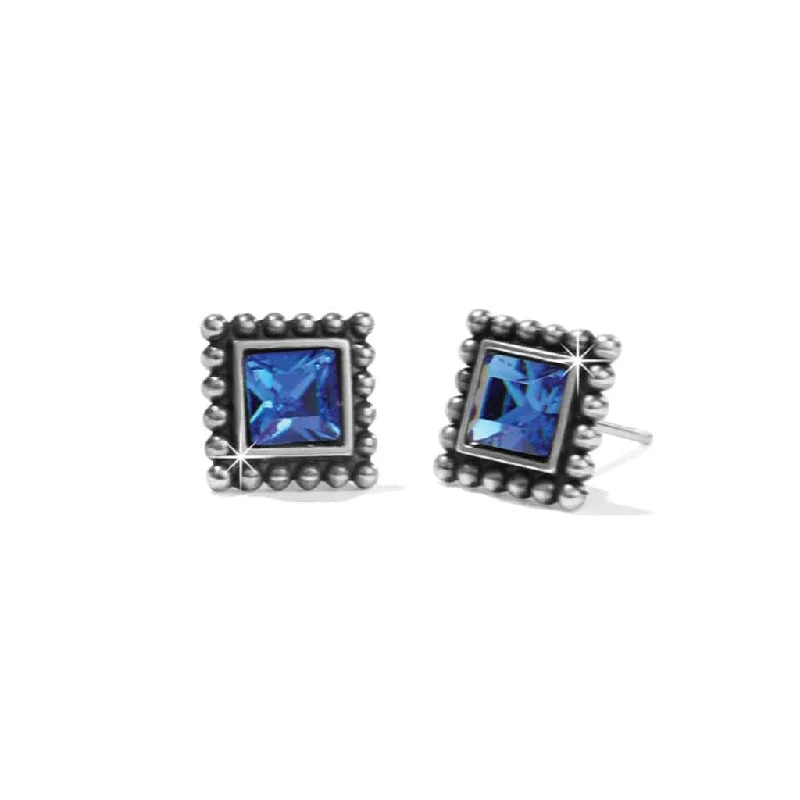 Ladies Earrings with Aqua Variscite-Brighton: Sparkle Square Mini Post Earrings in Silver Blue