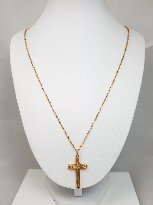 Ladies Necklaces with Brown Astrophyllite-Cool Late 1800's Victorian 26" 16k & 18k Yellow Gold Mourning Cross Pendant Necklace