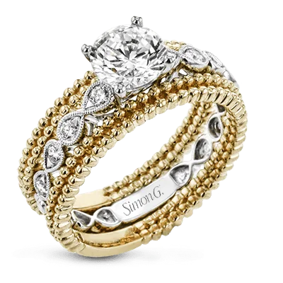 Ladies Engagement Rings Three Glow-Round-cut Engagement Ring & Matching Wedding Band in 18k Gold with Diamonds LR2601