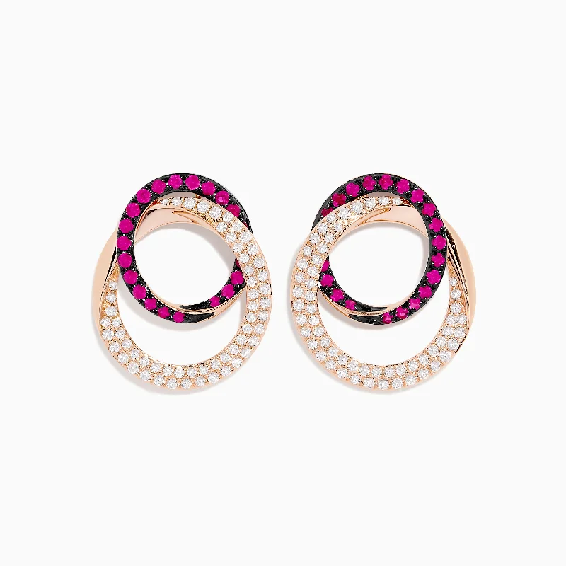 Ladies Earrings with Soft Morganite-Ruby Royale 14K Rose Gold Ruby and Diamond Intertwined Circles Earrings