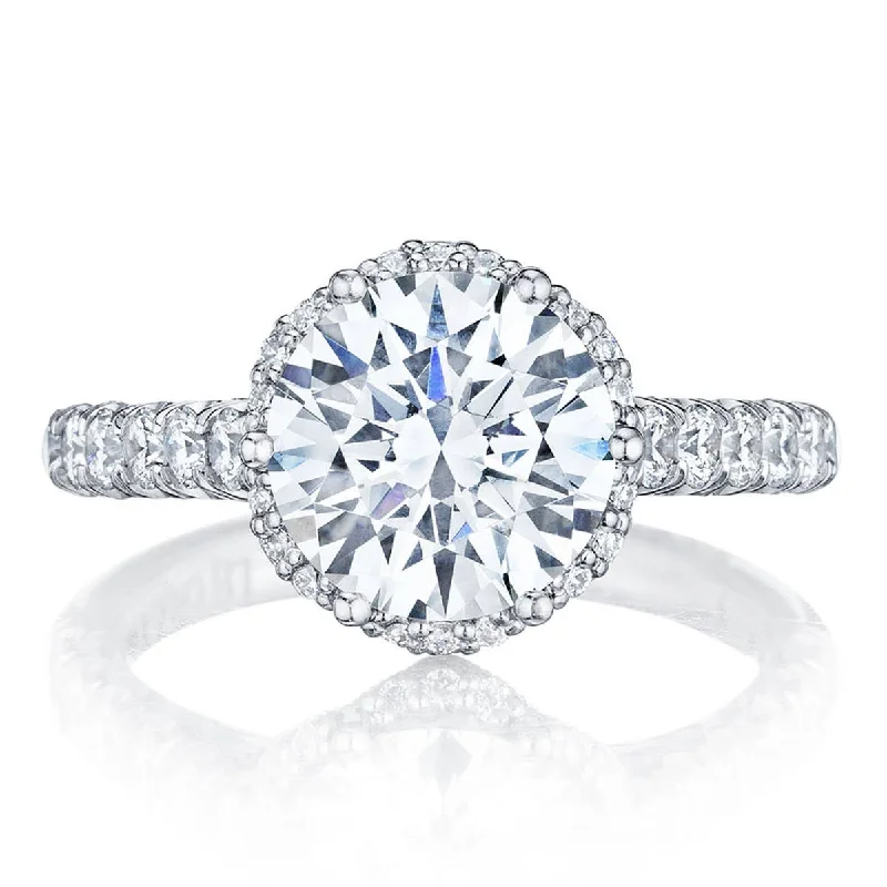 Ladies Engagement Rings Solar Shine-Petite Crescent | Round Bloom Engagement Ring HT254725RD8