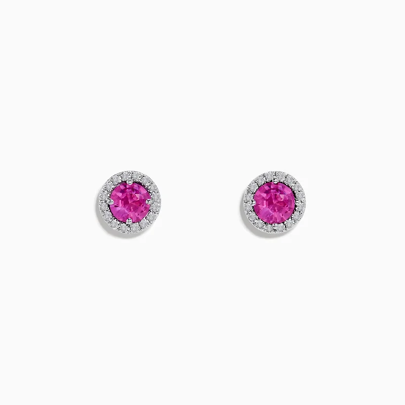 Ladies Earrings with Brown Andalusite-14K White Gold Pink Sapphire and Diamond Stud Earrings