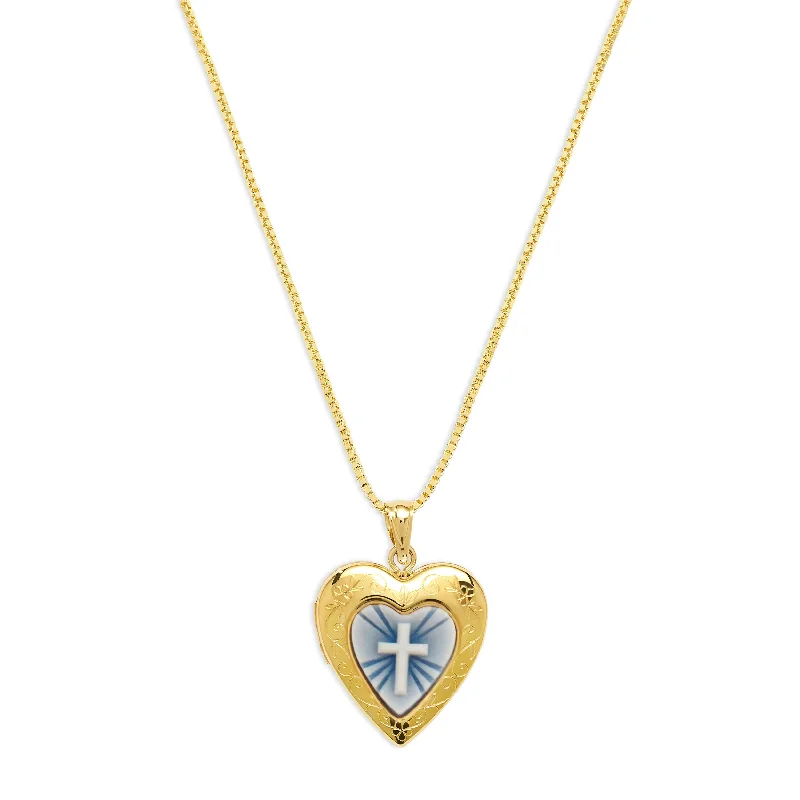 Ladies Necklaces with Rose Tourmaline-THE BLUE CROSS PHOTO LOCKET NECKLACE