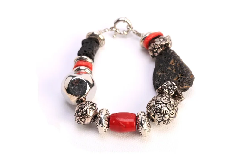 Ladies Celestial Charm Bracelets -Red & Black Flower Bracelet