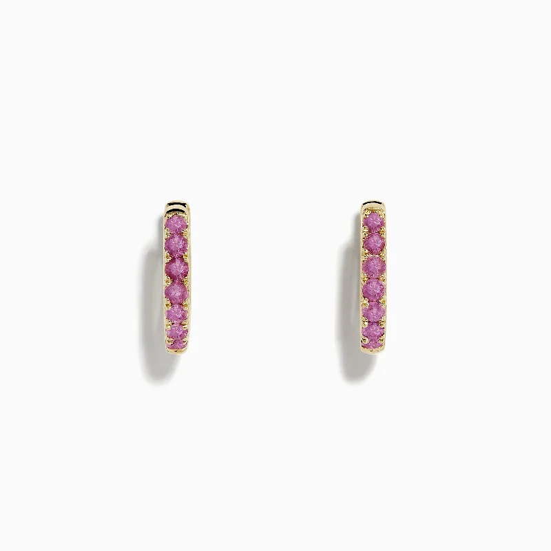 Ladies Earrings with Plum Tanzanite-14k Yellow Gold Pink Sapphire Huggie Earrings