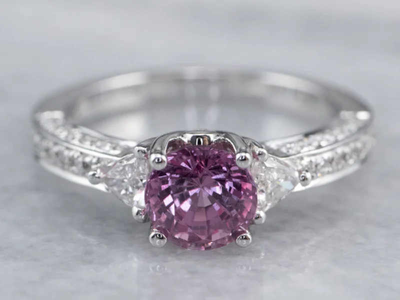 Ladies Engagement Rings Key Glow-Modern Pink Sapphire Diamond White Gold Engagement Ring