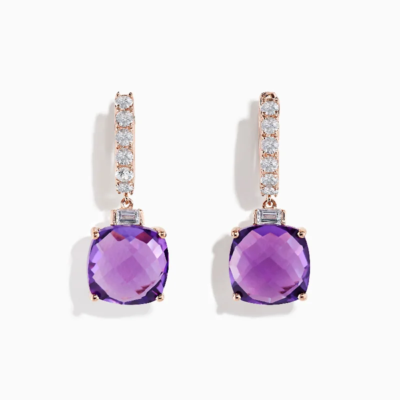 Ladies Earrings for Engineer Glow-14K Rose Gold Amethyst and White Sapphire Earrings