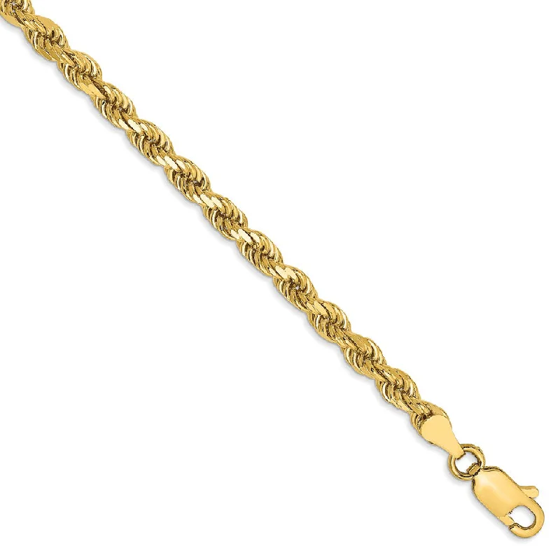 Ladies Proposal Bracelets -3.5mm 14k Yellow Gold, Diamond Cut Solid Rope Chain Anklet or Bracelet