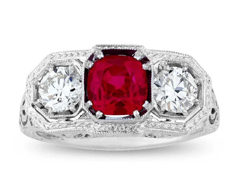 Ladies Faith Rings -Untreated Burma Ruby Ring, 1.35 Carats