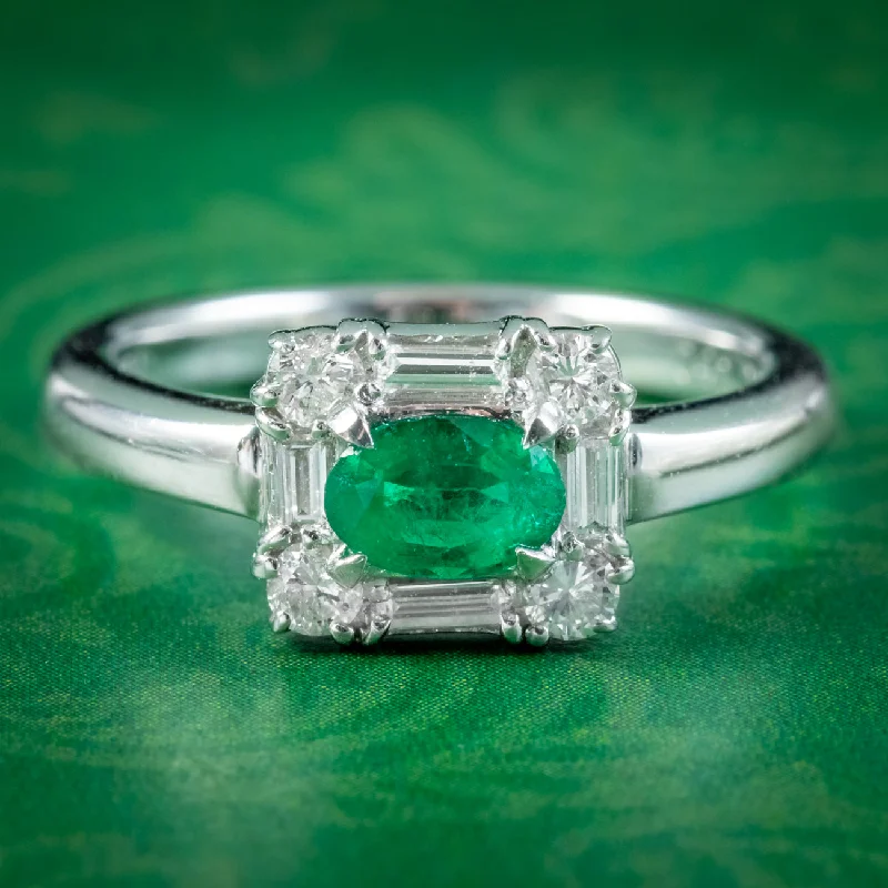 Ladies Rose Gold Rings -Art Deco Style Emerald Diamond Ring 0.41ct Zambian Emerald