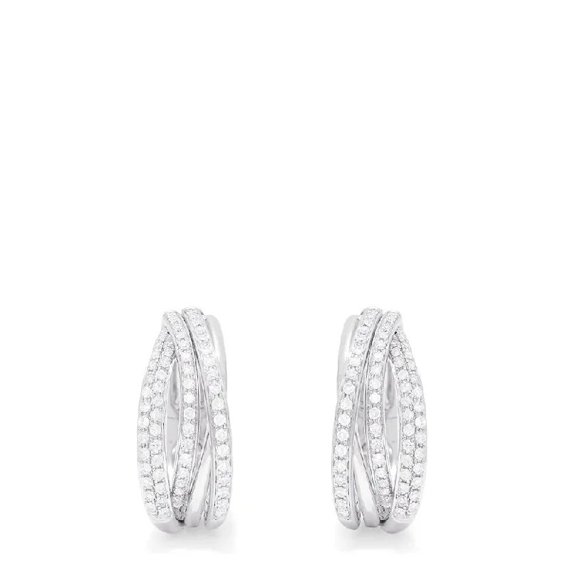 Ladies Earrings Hot Style-Pave Classica 14K White Gold Diamond Hoop Earrings, 0.52 TCW