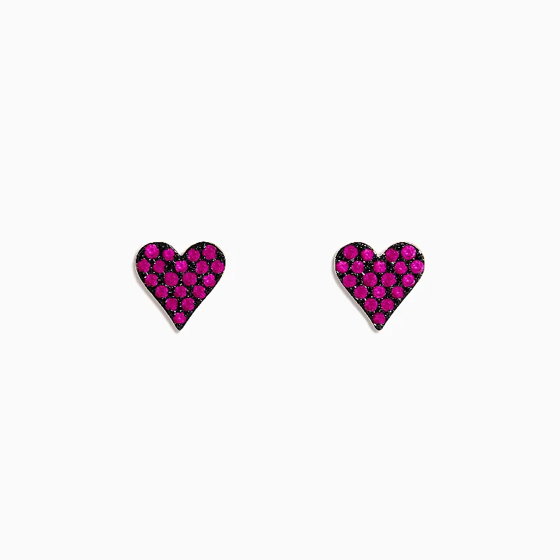 Ladies Earrings with Purple Stichtite-14K Rose Gold Ruby Pave Heart Stud Earrings