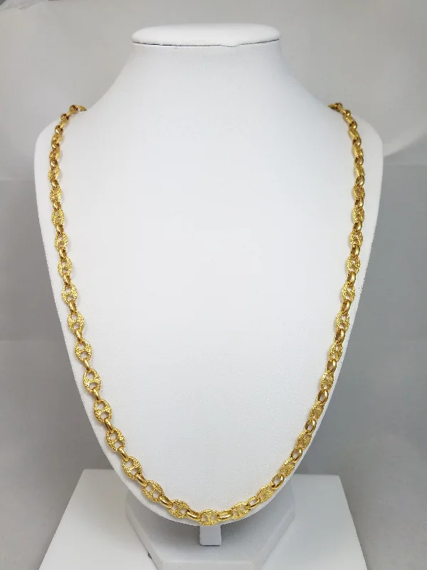 Ladies Necklaces with Green Clinozoisite-Vintage 31" Solid 18k Yellow Gold Fancy Link Chain Necklace