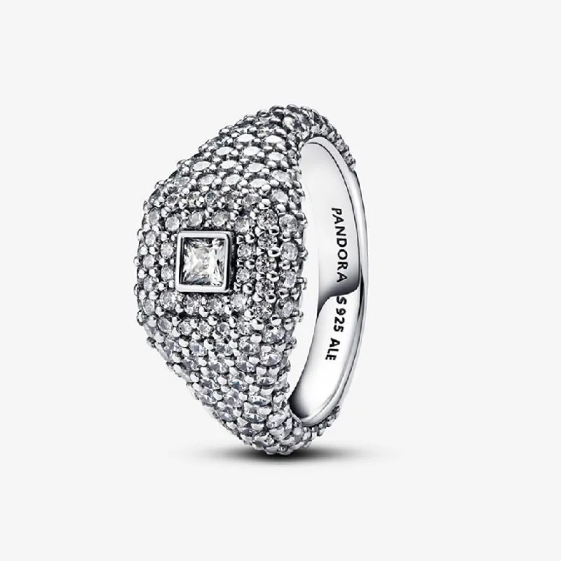 Ladies Cross Rings -PANDORA : Pavé Square Cocktail Ring