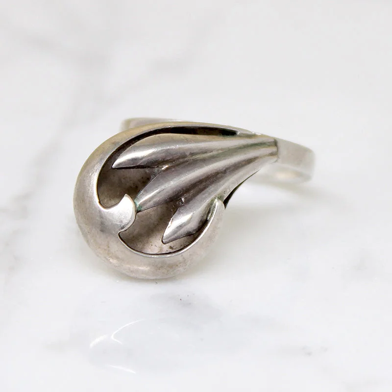 Ladies Leather Rings -Mysterious Modernist Sterling Silver Swoop Ring