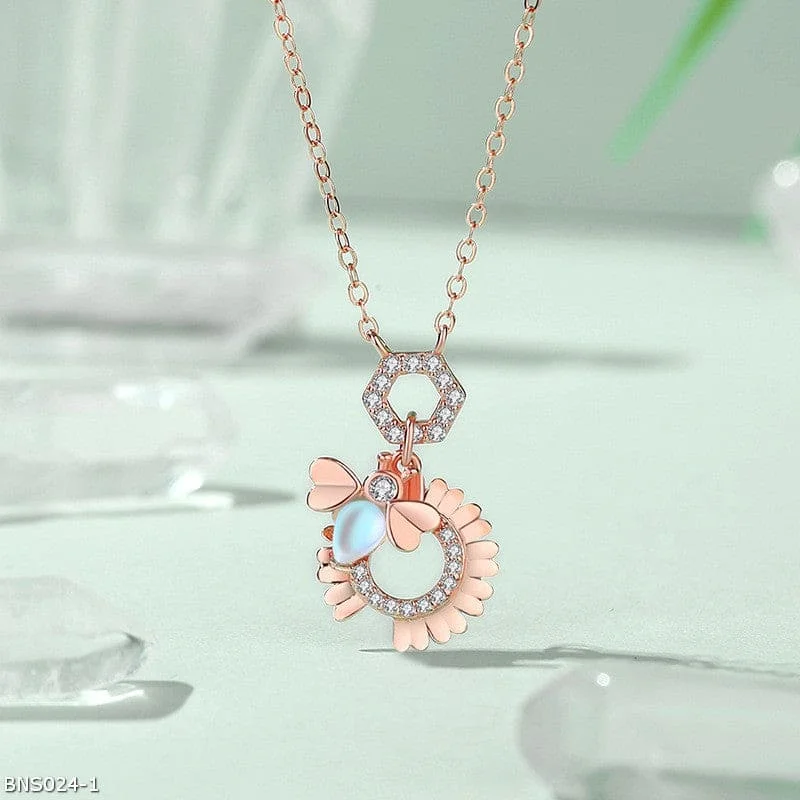 Ladies Necklaces with Peach Morganite-Daisy Moonstone Microset Necklace