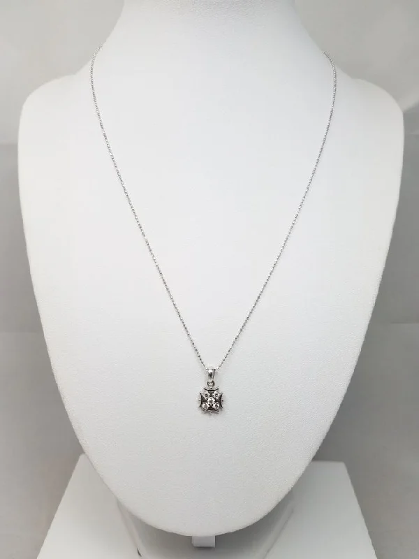 Ladies Necklaces Infinite Chain-Dainty 18" 18k White Gold Natural Diamond Cluster Pendant Necklace