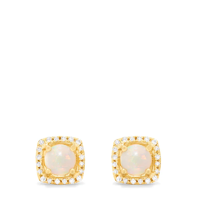 Ladies Earrings for Explorer Shine-Aurora 14K Yellow Gold Opal and Diamond Stud Earrings, 0.92 TCW