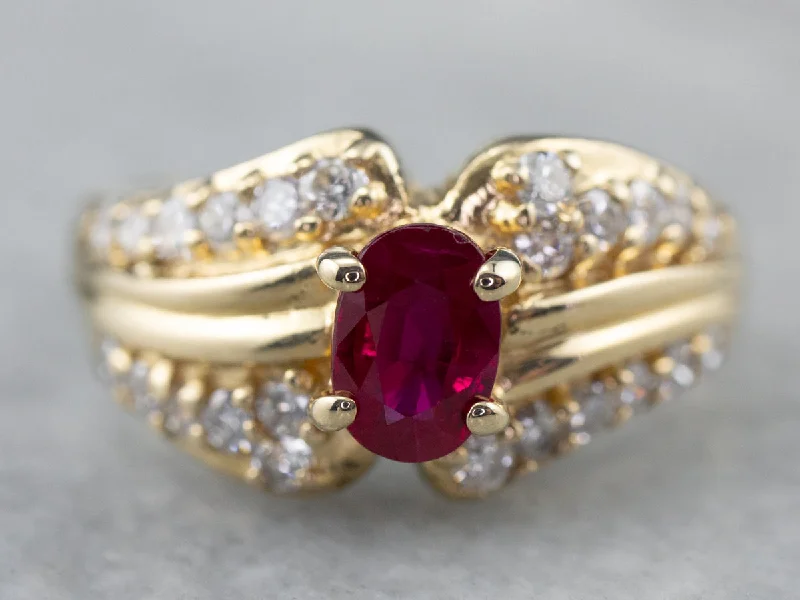 Ladies Engagement Rings Boho Glow-Ruby Diamond Gold Engagement Ring