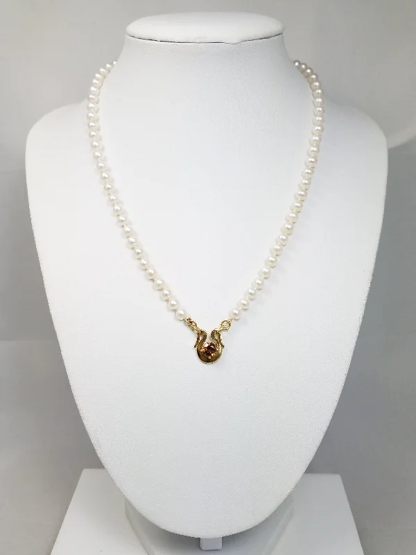 Ladies Necklaces for Elder Glow-Elegant Freshwater Pearl Citrine Pendant 16" Necklace