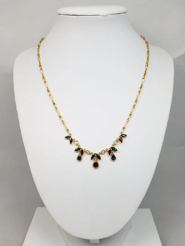 Ladies Necklaces for Mommy Shine-Lavish 17" 18k Yellow Gold Natural Sapphire Diamond Dangle Necklace