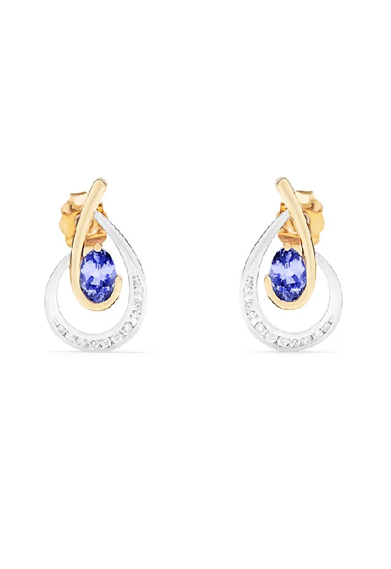 Ladies Earrings with Lotus Shine-14K Two Tone Gold Tanzanite and Diamond Earrings, 1.03 TCW