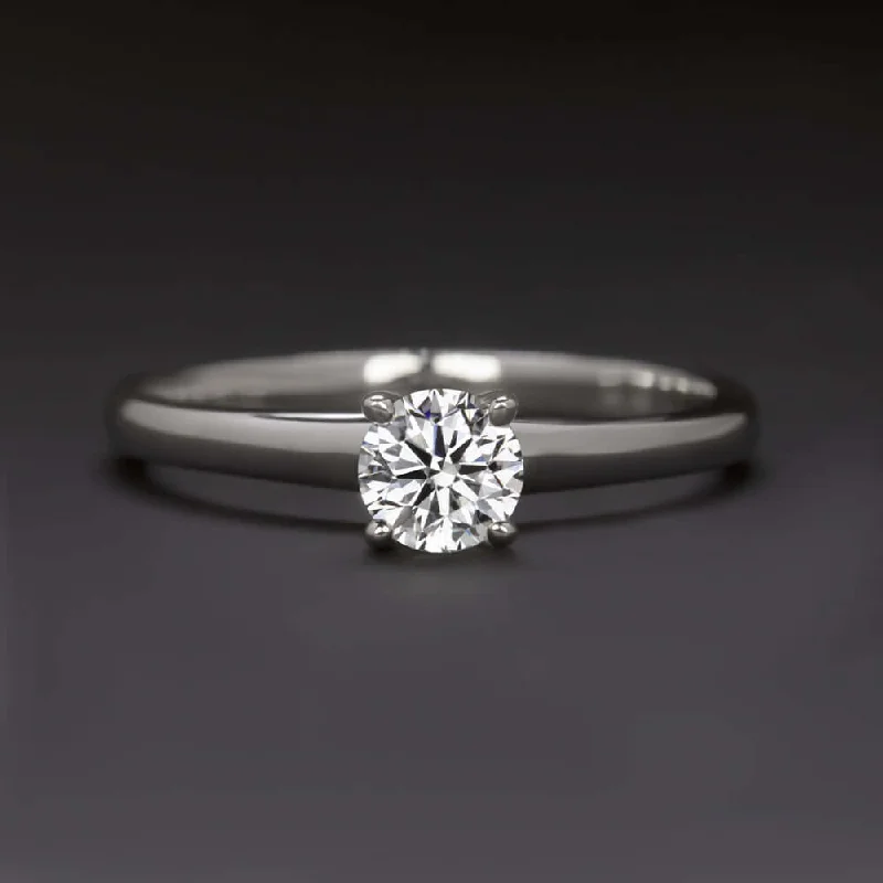 Ladies Engagement Rings Triangle Shine-0.45ct H SI2 ROUND CUT DIAMOND ENGAGEMENT RING 18k WHITE GOLD CLASSIC SOLITAIRE