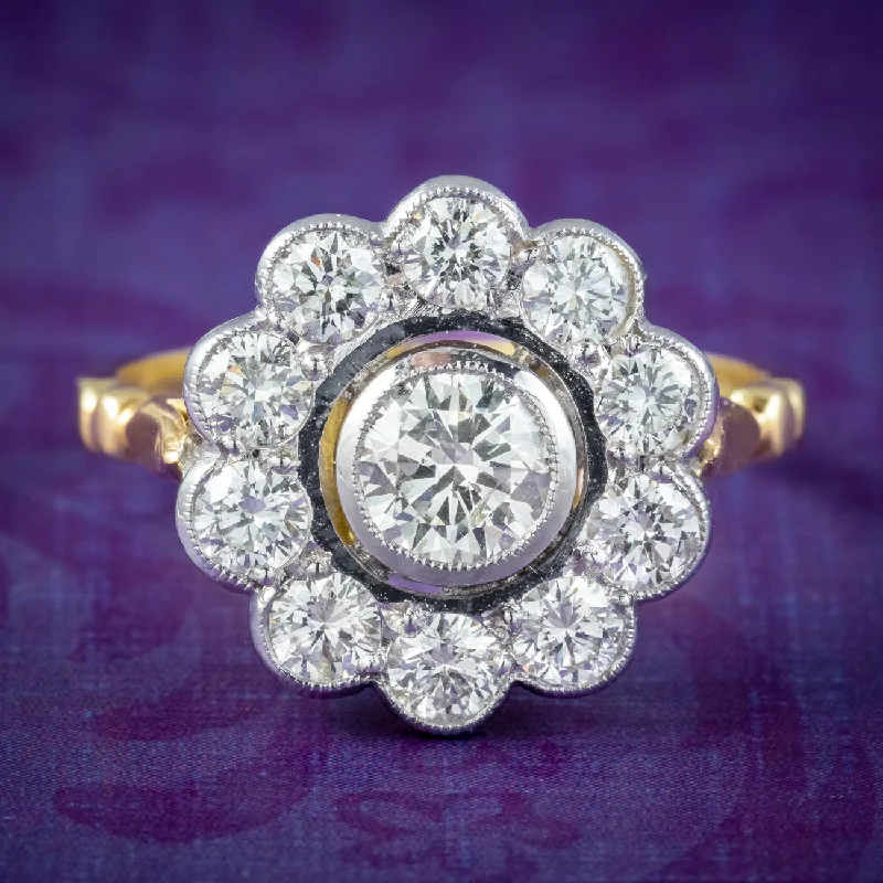 Ladies Unicorn Rings -Art Deco Style Diamond Daisy Cluster Ring 1.7ct Diamond