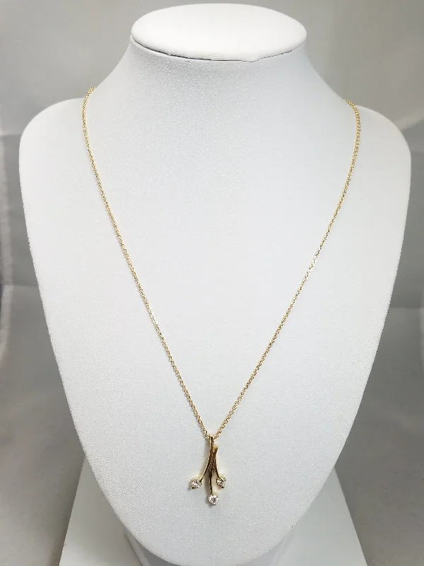 Ladies Necklaces with White Phenakite-20" Playful Natural Diamond 14k Yellow Gold Pendant Necklace