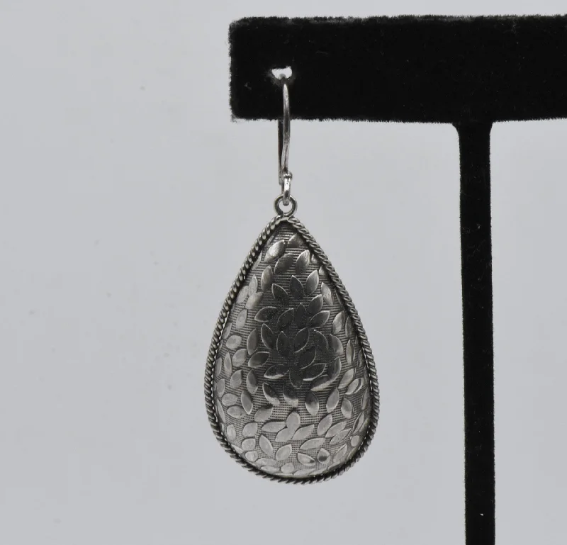 Ladies Earrings Polished Glow-Vintage Sterling Silver Domed Teardrop Dangle Earrings - Read Description