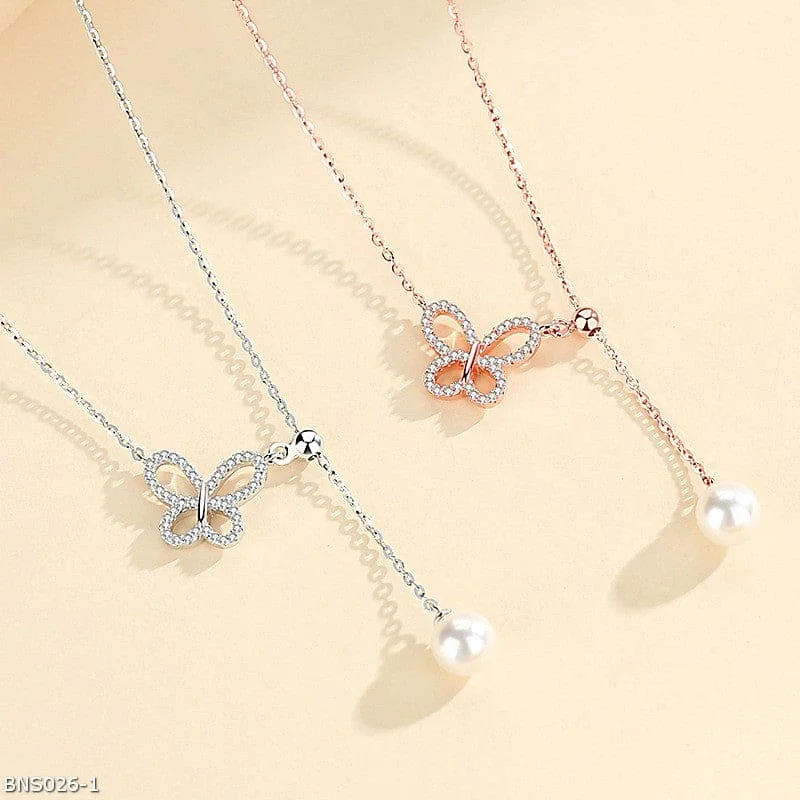 Ladies Necklaces for Girl Joy-Microset butterfly pearl necklace