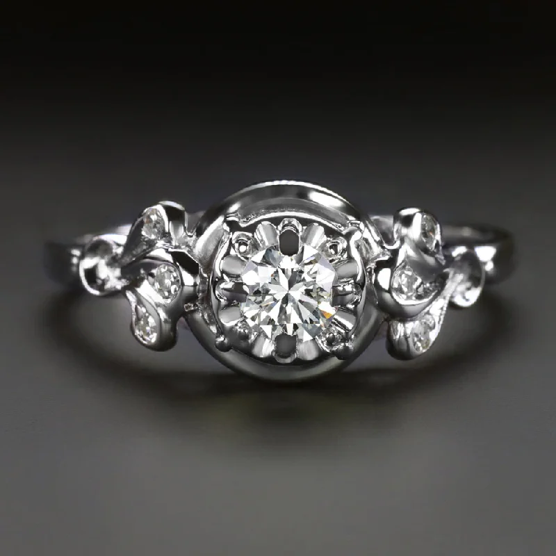 Ladies Engagement Rings Nature Shine-0.39ct VINTAGE DIAMOND RING MID CENTURY ILLUSION CLASSIC WHITE GOLD ENGAGEMENT