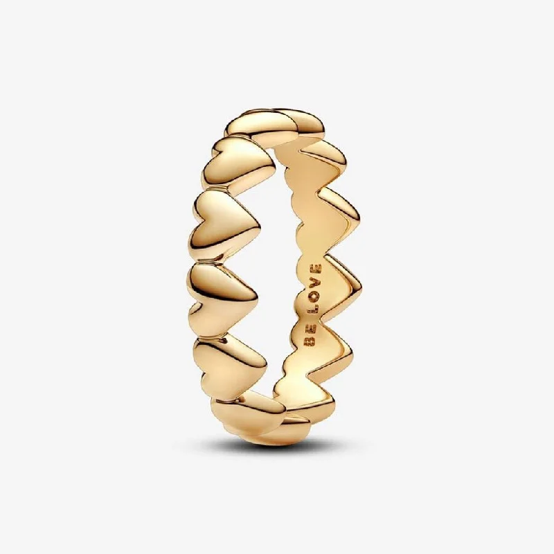 Ladies Textured Rings -PANDORA : Row of Hearts Ring- Gold