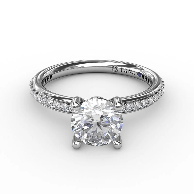 Ladies Engagement Rings Silver Shine-Classic Solitaire Engagement Ring With Diamond Band S3206