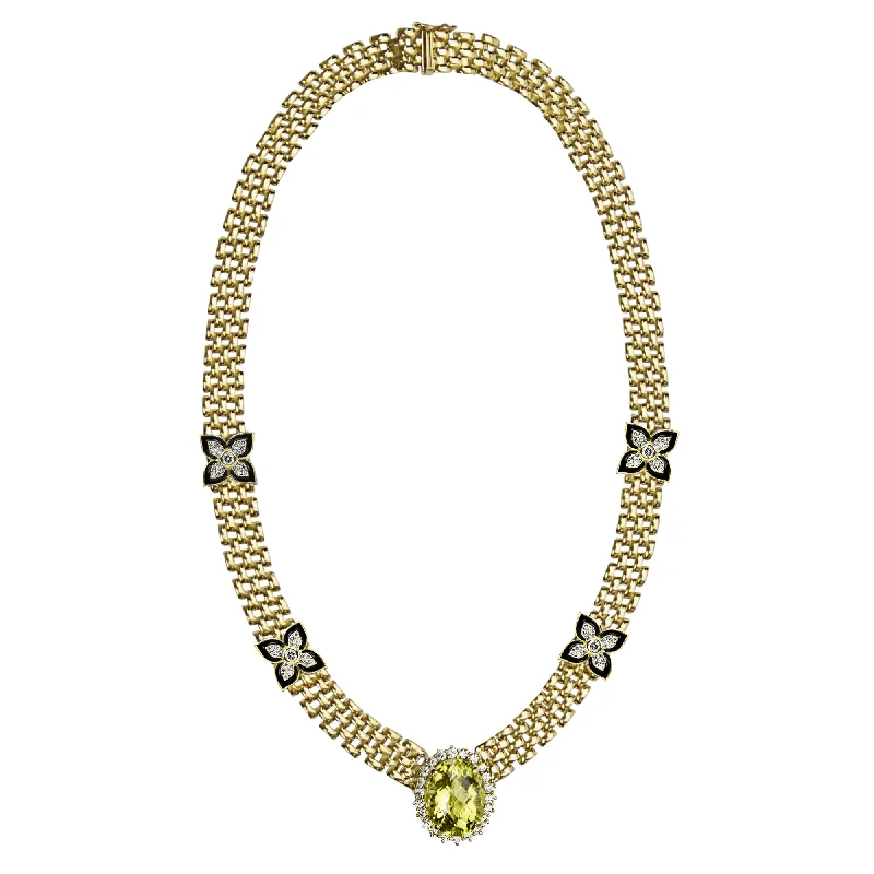 Ladies Necklaces with Crystal Glow-Necklace - Lemon Quartz And Diamond (enamel) (2362A)