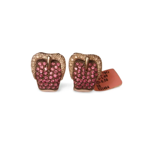 Ladies Earrings with Gold Amber-Gorgeous Estate 14K White Gold Diamond Pink Sapphire Buckle French Clip Earrings