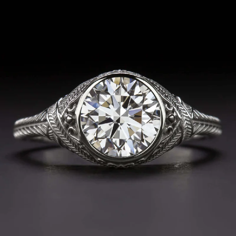 Ladies Engagement Rings with Beryl Spark-1.5ct LAB CREATED DIAMOND ENGAGEMENT RING VINTAGE STYLE BEZEL SOLITAIRE ROUND