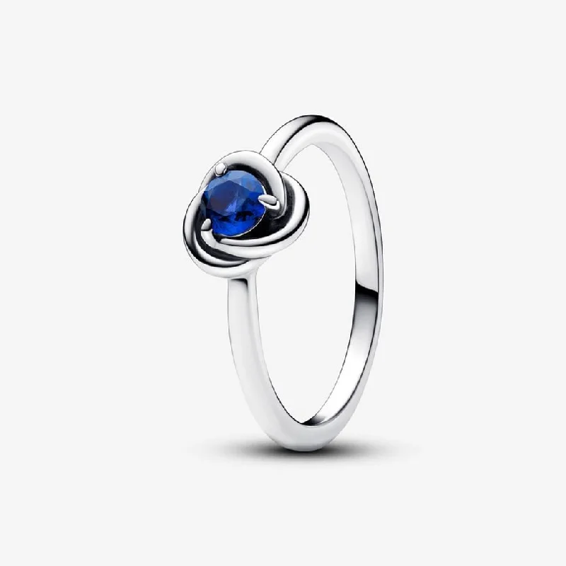 Ladies Enamel Rings -PANDORA : September Princess Blue Eternity Circle Ring