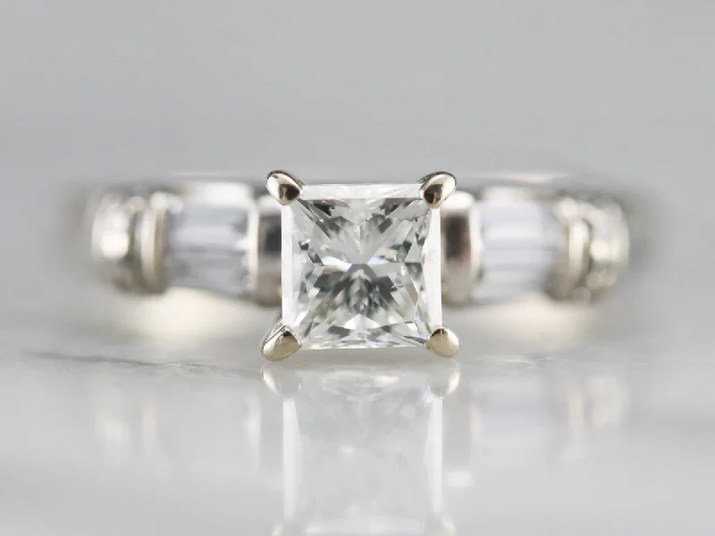 Ladies Engagement Rings with Lawsonite Shine-Modern Princess Cut Diamond Engagement Ring