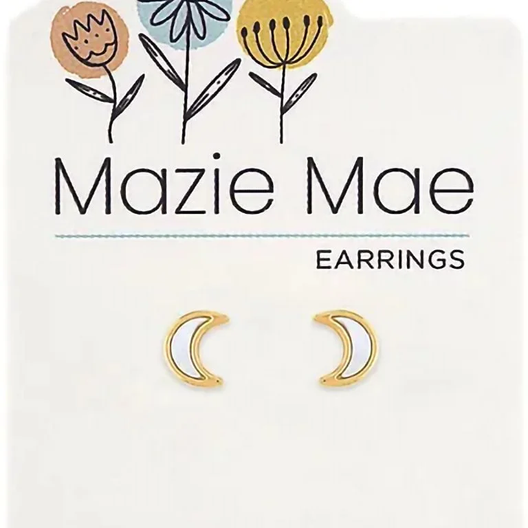 Ladies Earrings for Special Glow-Center Court : Gold Mother of Pearl Moon Stud Mazie Mae Earring