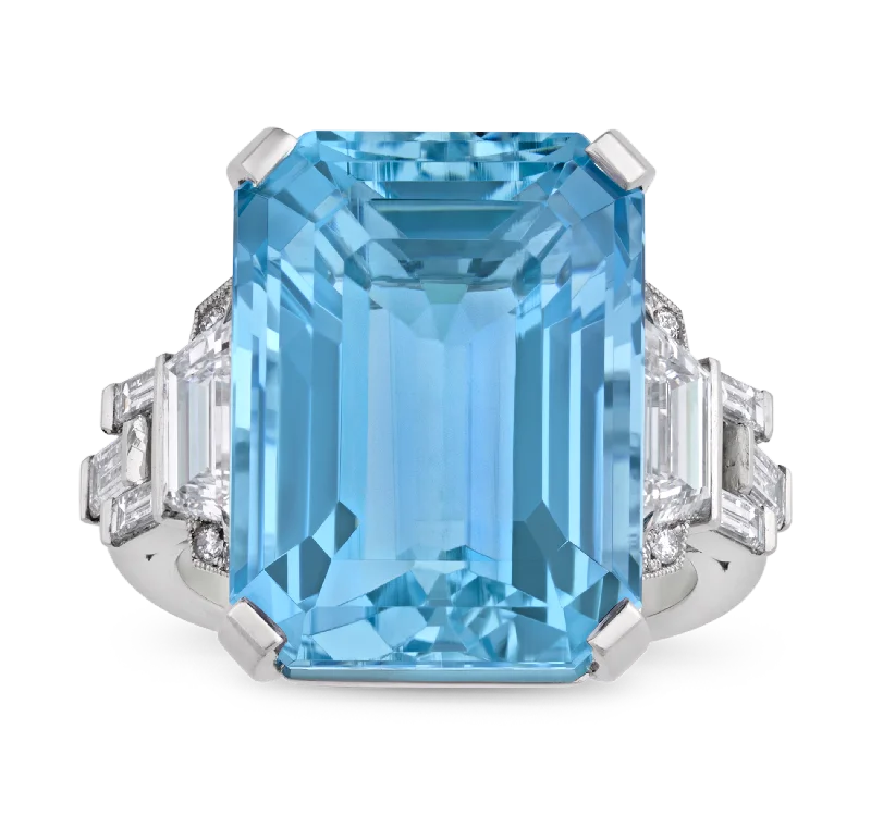 Ladies Princess Cut Rings -Raymond Yard Aquamarine Ring, 16.10 carats