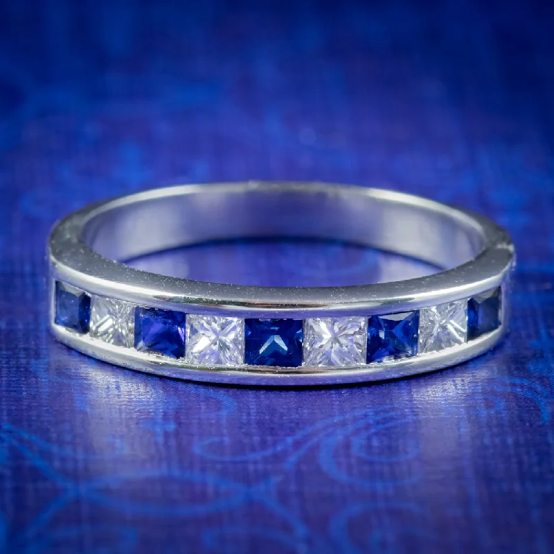 Ladies Oval Rings -Art Deco Style Sapphire Diamond Half Eternity Ring