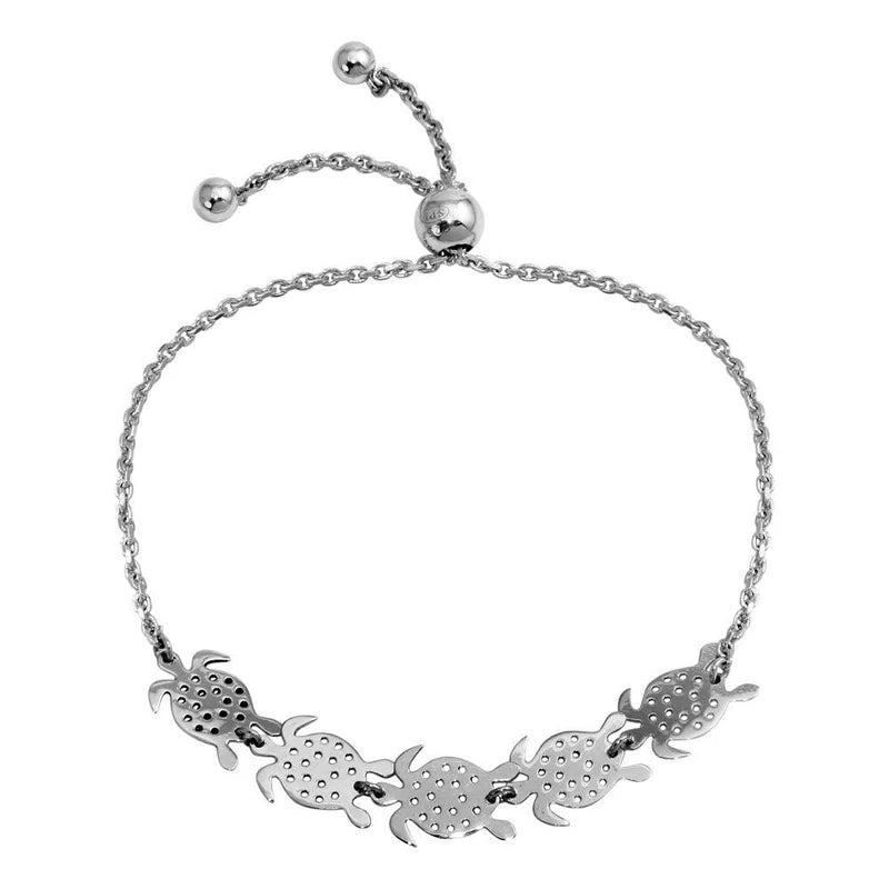 Ladies Desert Sand Bracelets -Rhodium Plated 925 Sterling Silver Turtles Lariat Bracelet