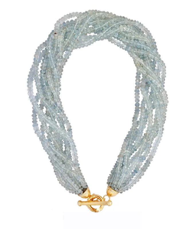 Ladies Necklaces Eye Popping-Toggle Necklace - Aquamarine and Diamond  (2217B)