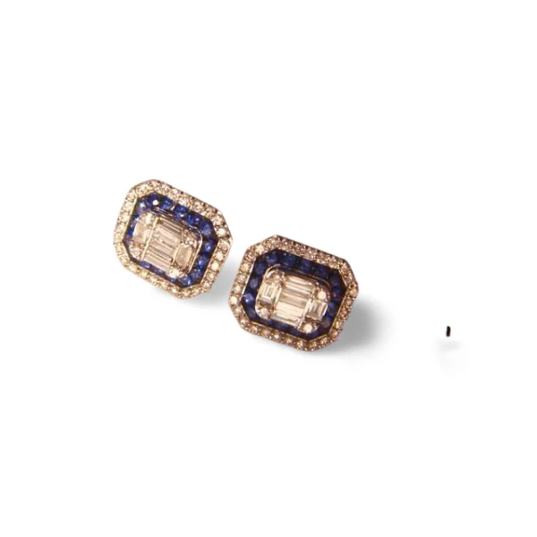 Ladies Earrings Soft Dangles-Stunning Estate 18K White Gold Sapphire Diamond Stud Studs Earrings