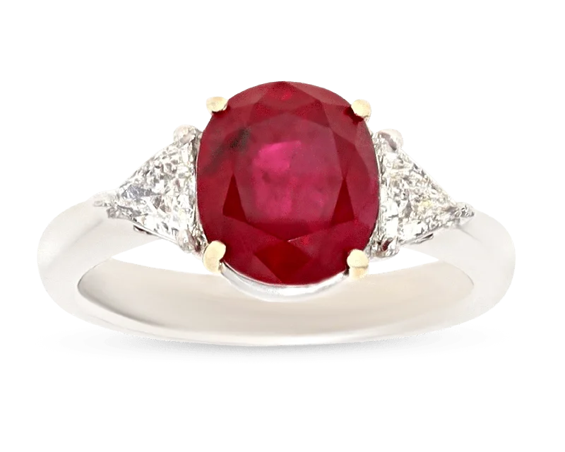 Ladies Birthday Rings -Cushion-Cut Ruby Ring, 3.34 Carats