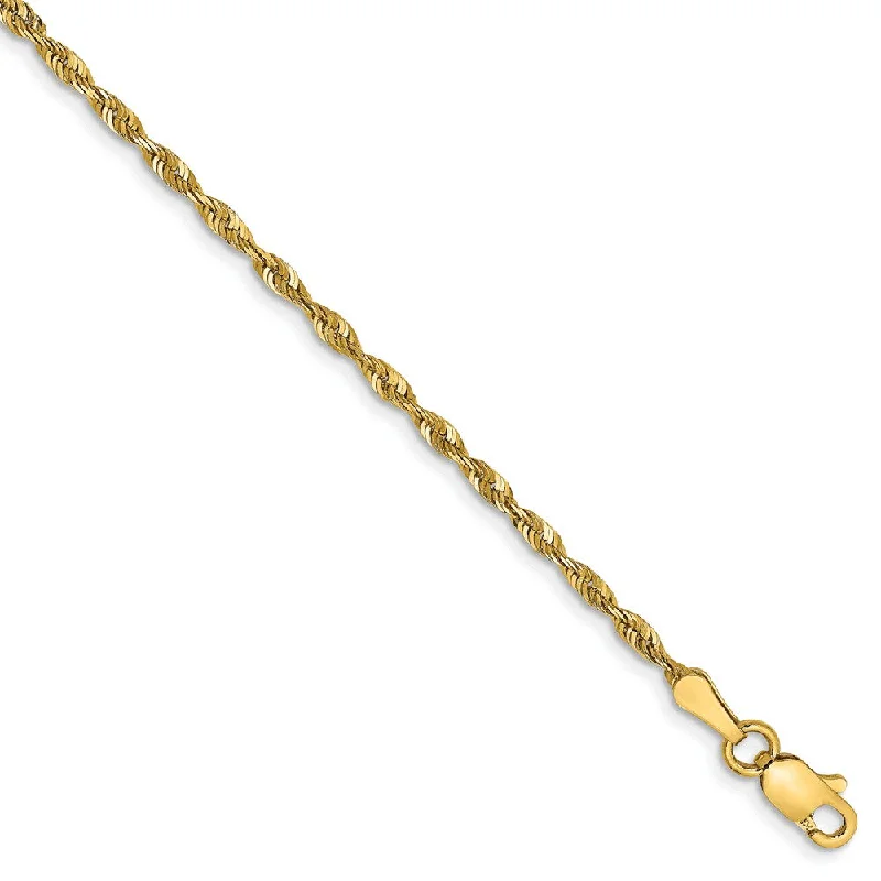 Ladies Wide Cuff Bracelets -2mm, 14k Yellow Gold Light Diamond Cut Rope Chain Anklet or Bracelet